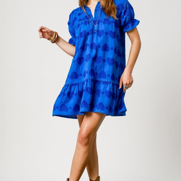 Umgee Heart Pattern Short Sleeve Ruffle Babydoll Dress - Picture 5 of 6